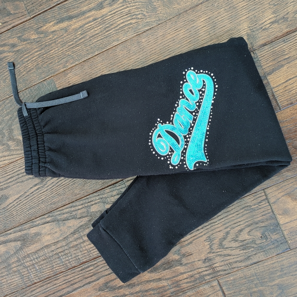 JERZEES I Black Sparkle Sequin "DANCE" Fleece Lined Sweatpants Joggers, S